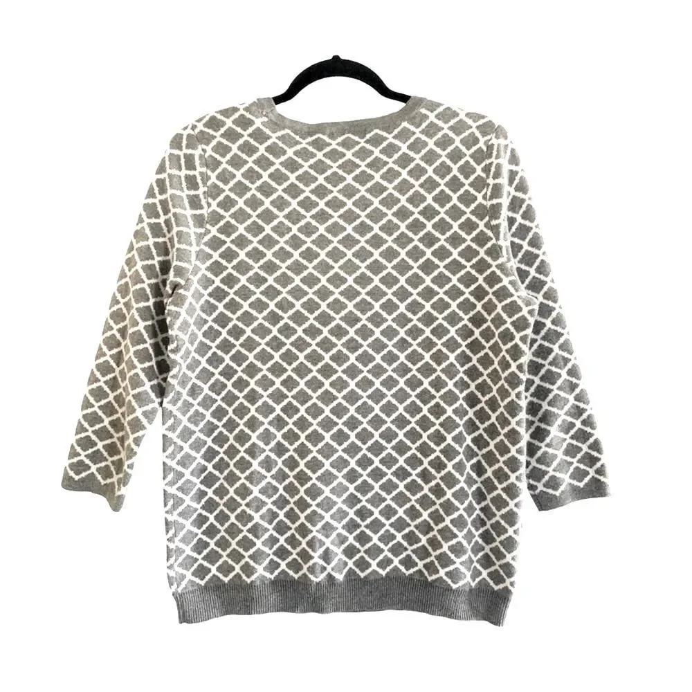 Liz Claiborne Women’s Geometric Print Classic Sweater 3/4 sleeves Size Large